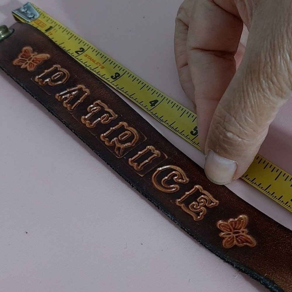 PATRICE Brown Tooled Leather Bracelet Personalized Snap Button closure